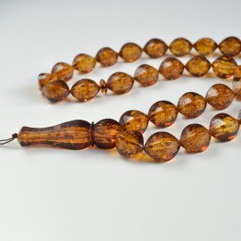 Baltic Amber Tespih Red Cognac Amber Misbaha 33 Beads 51 g Handmade