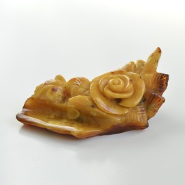 Antique Carmel White Baltic Amber Roses Pen Holder Sculpture Relief Hand Carved Amber Feng Shui Zodiac