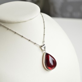 Royal Red Ruby Amber Pendant, 925 Silver, Exclusive Amber Pendant, Drop Shape Pendant, Natural Baltic Amber