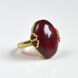 Red Baltic Amber Ring with...