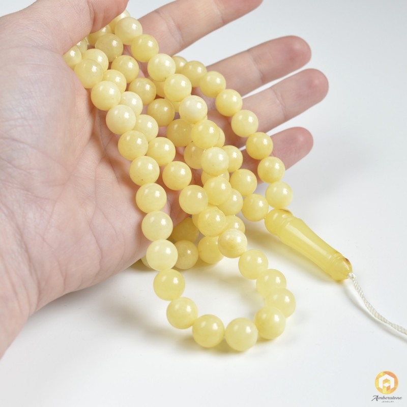 Milky White Misbaha Rosary Prayer, Round Beads Pure 99 slamic Worry Beads 56 g