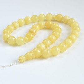 Milky White Misbaha Rosary, Round Beads 33 Baltic Amber Islamic Worry Beads 79.5 g