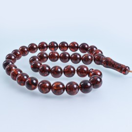 Baltic Amber Tespih Red Cognac Amber Misbaha 33 Beads 54 g Handmade