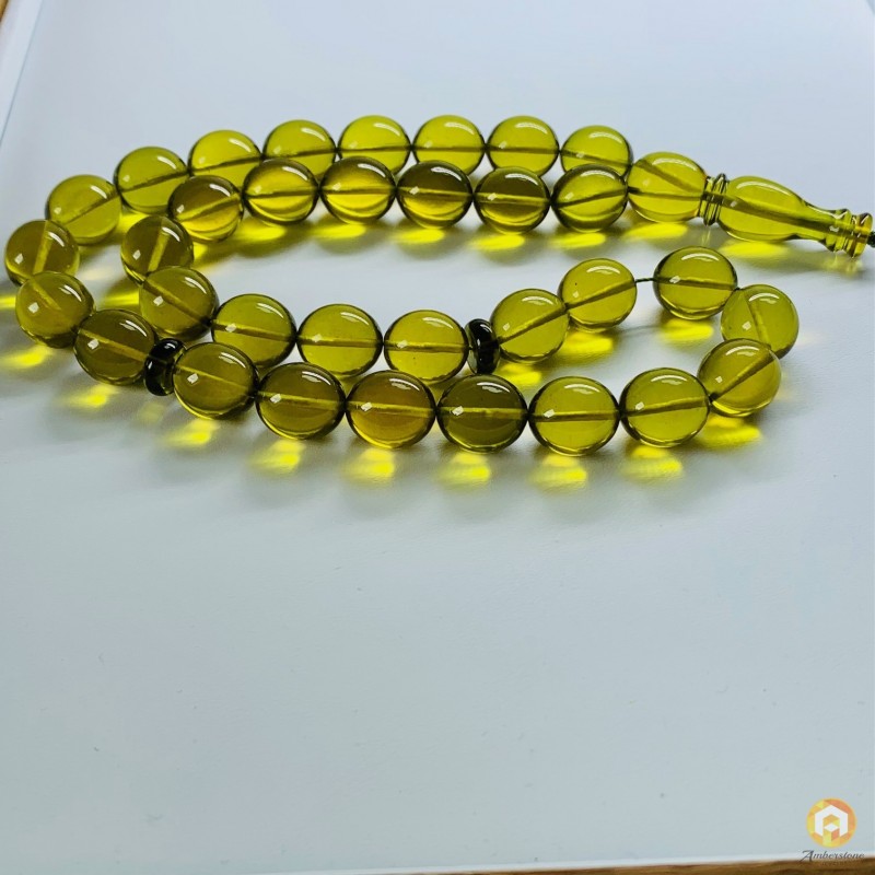 Green Amber Beads Islamic  Prayer Beads 33 Green Amber Oval Beads 51g