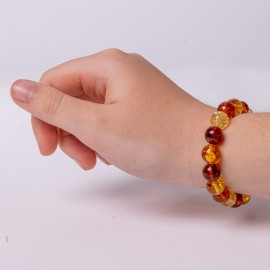 Natural Amber Bracelet, Multicolored Baltic Amber Bracelet Round beads 9 g