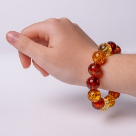 Natural Amber Bracelet, Multicolored Baltic Amber Bracelet, Summer Bracelet Round beads 29 g