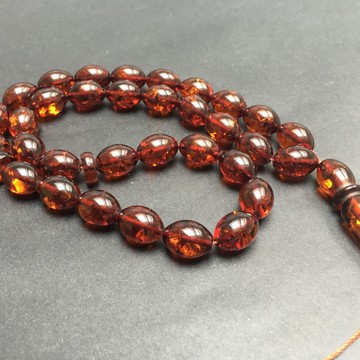 Baltic Amber Olive Beads - Misbaha Prayer - 21.35 grams Red Cognac color