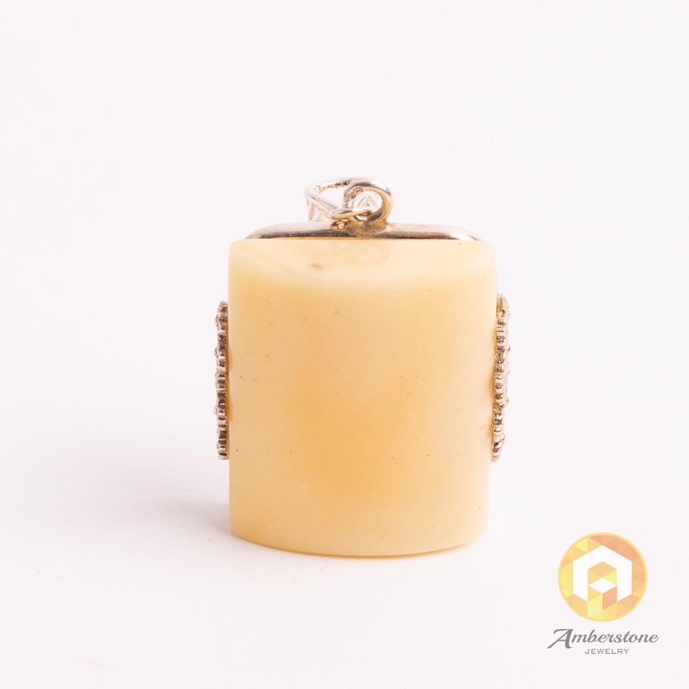 Unique White Baltic Amber Pendant with 925 Sterling Silver