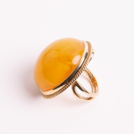 Natural Butterscotch Baltic Amber Ring and  925 Gold-plated Silver Big Amber Stone