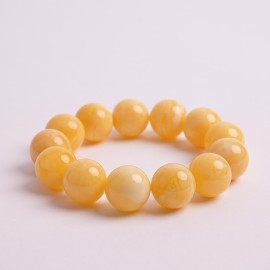 Egg yolk White  Baltic Amber Beaded Bracelet ,13 beads 19 mm 52 grams