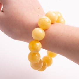 Egg yolk White  Baltic Amber Beaded Bracelet ,13 beads 19 mm 52 grams