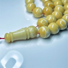 White Yellow Amber 66 Round Beads Misbah Islamic Prayer Beads Hand Made 76 grams