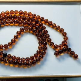 Gold Cognac Natural Baltic Amber Mala Bracelet, 108 Beads, 134.4 grams