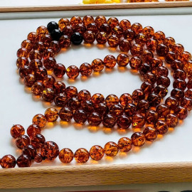 Gold Cognac Natural Baltic Amber Mala Bracelet, 108 Beads, 134.4 grams