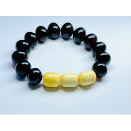 Bracelet Red Cherry and White Amber Big Beads 15 mm