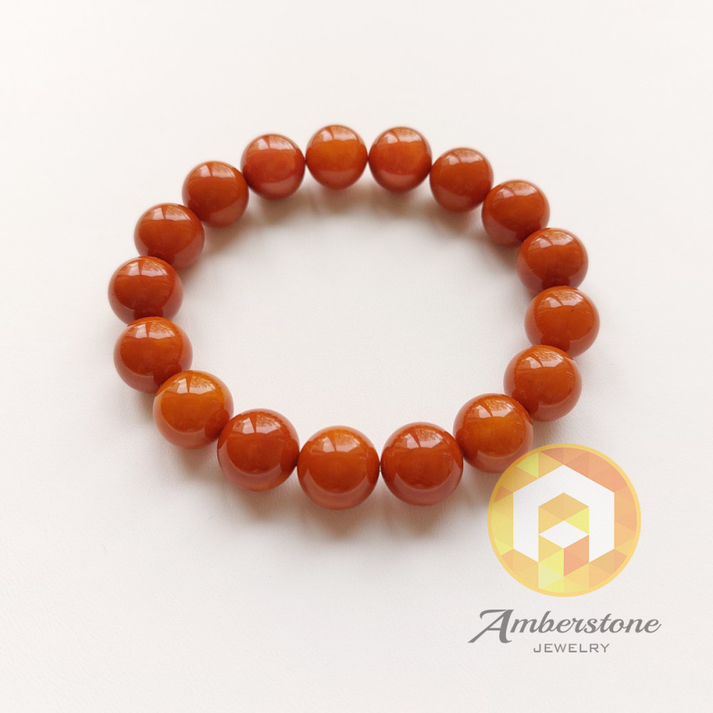 Vintage Orange Amber Bracelet Round Beads 19.2g