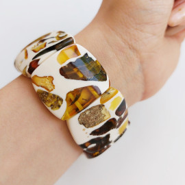Amber With Resin Bracelet, Natural Amber Handmade Bracelet 37.8 g