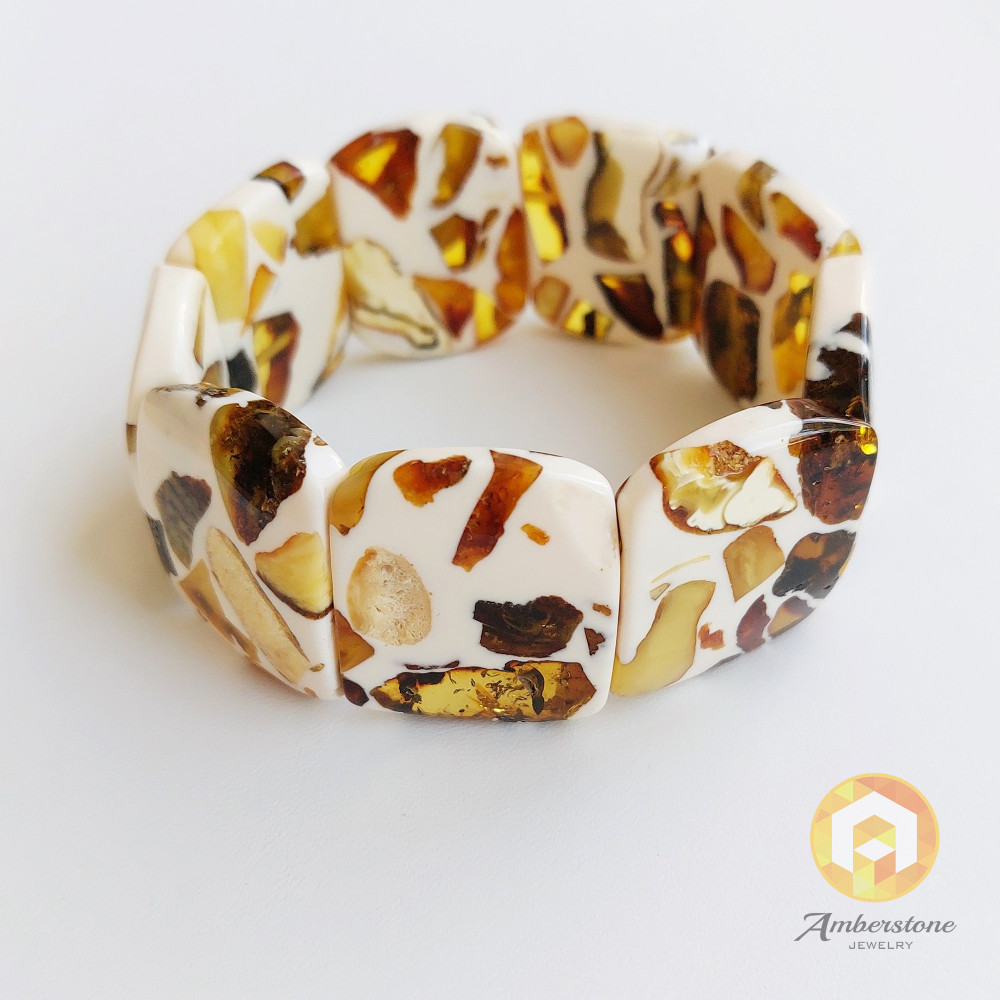 Amber With Resin Bracelet, Natural Amber Handmade Bracelet 37.8 g