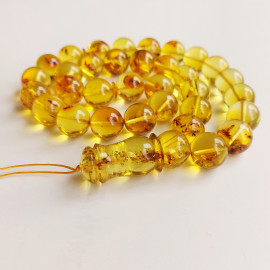 Baltic Amber Insects Tespih 33 Beads, Orange Color Misbaha 71g