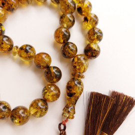 Green Yellow Amber, Islamic Prayer 33 Beads, Handmade Rosary 44g