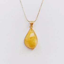 Yellow Baltic Amber Pendant, Gold-plated 925 Silver Necklace