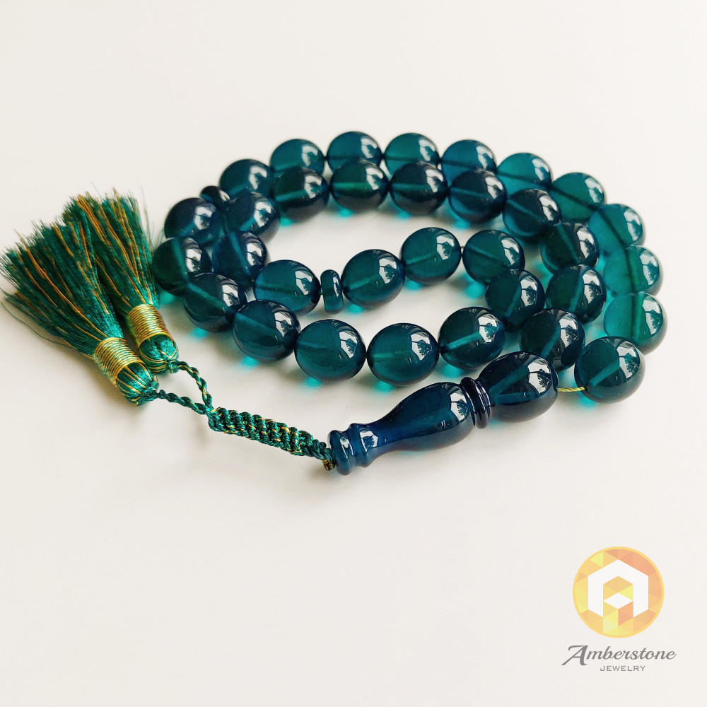 Turquoise Islamic Prayer Beads, Amber Rosary 55g