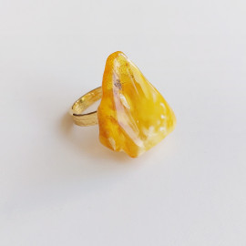 Yellow Baltic Irregular Amber Ring