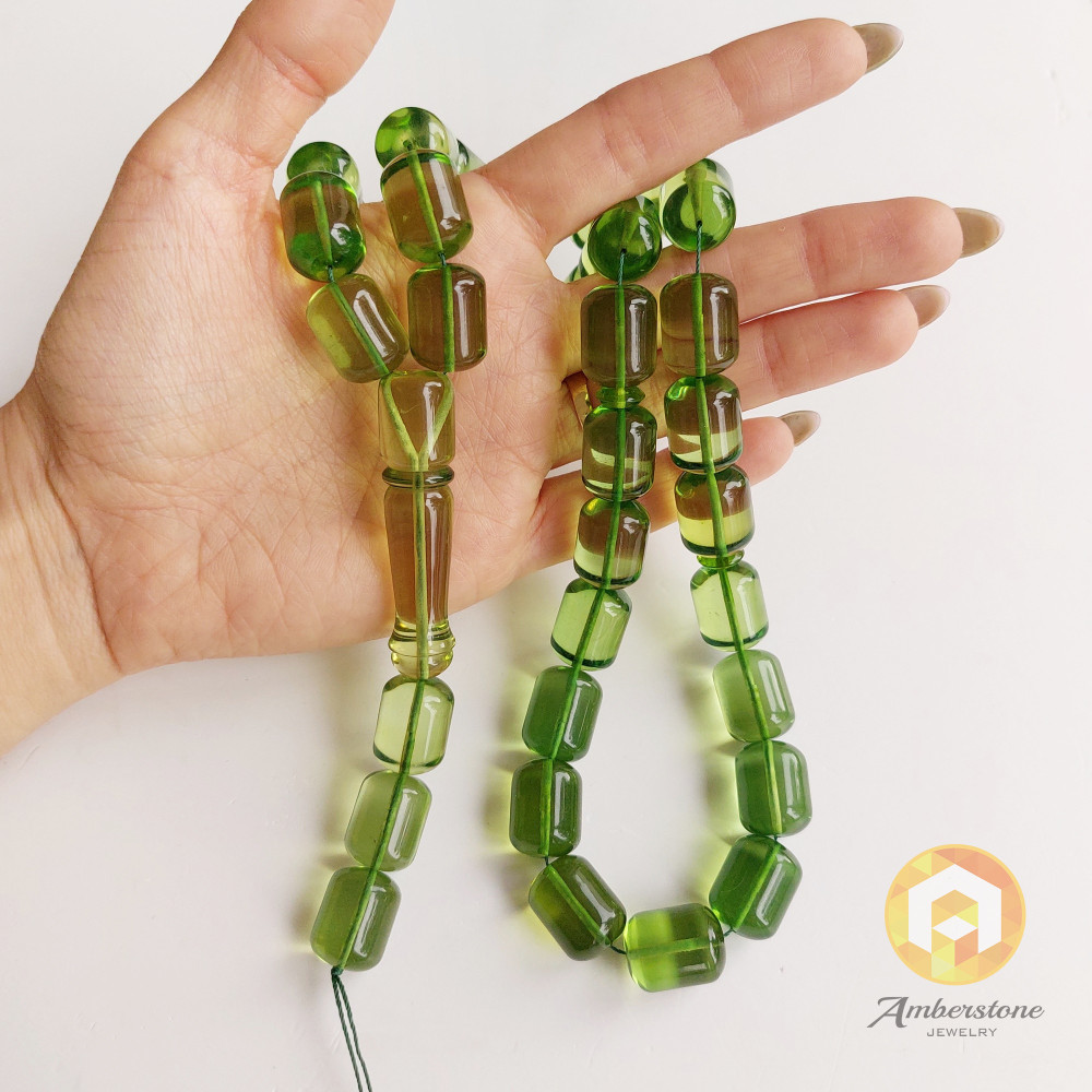 Genuine Green Amer Islamic Beads Natural Green Amber Rosary 68 grams