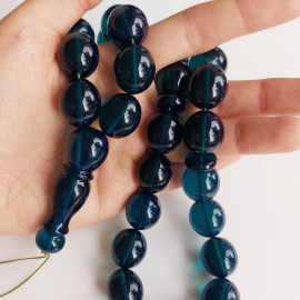 Blue Amber Beads,   Islamic Prayer Beads 33 Oval Worry Beads 78 g