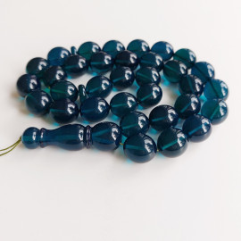 Blue Amber Beads,   Islamic Prayer Beads 33 Oval Worry Beads 78 g