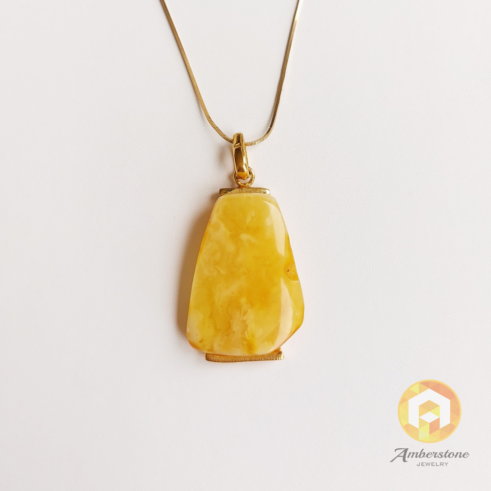 Butterscotch Baltic Amber Pendant, Gold-plated 925 Silver Necklace, Genuine Amber Necklace, 18 g