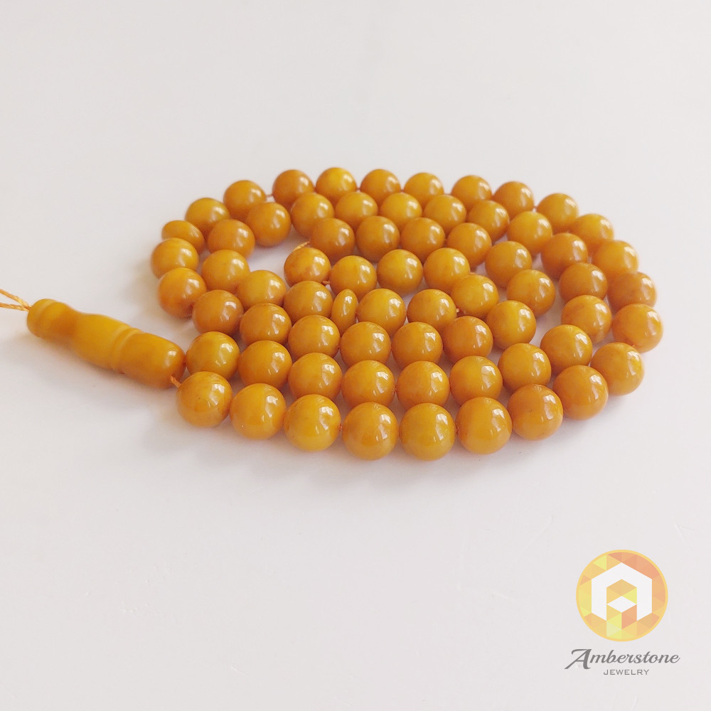 Orange Vintage Baltic Amber Misbaha Prayer, 66 Round Beads 53.4 grams