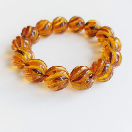 Hand Curved Natural Amber Round Beads Bracelet 16mm