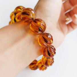 Hand Curved Natural Amber Round Beads Bracelet 16mm