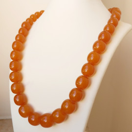Old Vintage Baltic Amber Necklace, Orange Brown Color, Big Beads , 58 cm / 22.3 inch, 89 grams