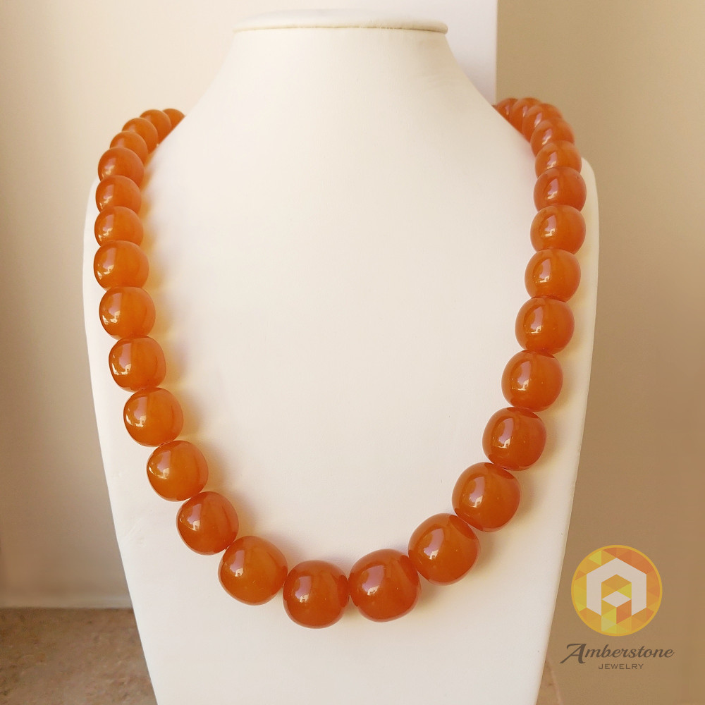 Old Vintage Baltic Amber Necklace, Orange Brown Color, Big Beads , 58 cm / 22.3 inch, 89 grams