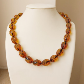Hand Curved Natural Amber Olive Beads Necklace