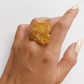 Unique White With Gold Baltic Amber Ring