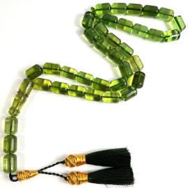 Green Amber Rosary 33 Barrel Beads Islamic Prayer 81g Misbaha