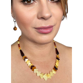 White Baltic Amber Necklace Square Beads, Natural Amber, Multicolored Baltic Amber Necklace, Beautiful and bright amber beads