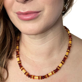 Multicolor Baltic Amber Necklace thiny round beads unique design