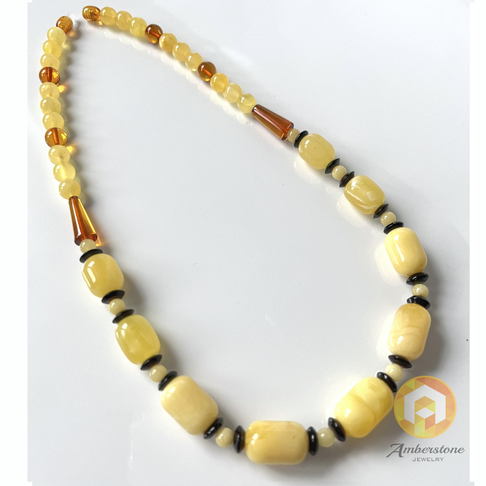 White Baltic Amber Beads Necklace White Amber Barrel Beaded necklace
