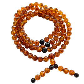Gold Cognac Natural Baltic Amber Mala Bracelet, Necklaces, 108 Beads, 63.60 grams