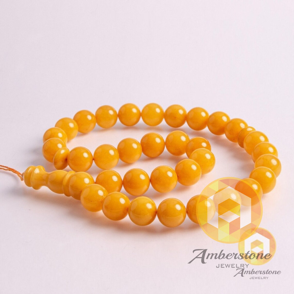 Butterscotch Baltic Amber Round Beads 33 Beads, 44 g Butterscotch Amber Islamic Misbaha
