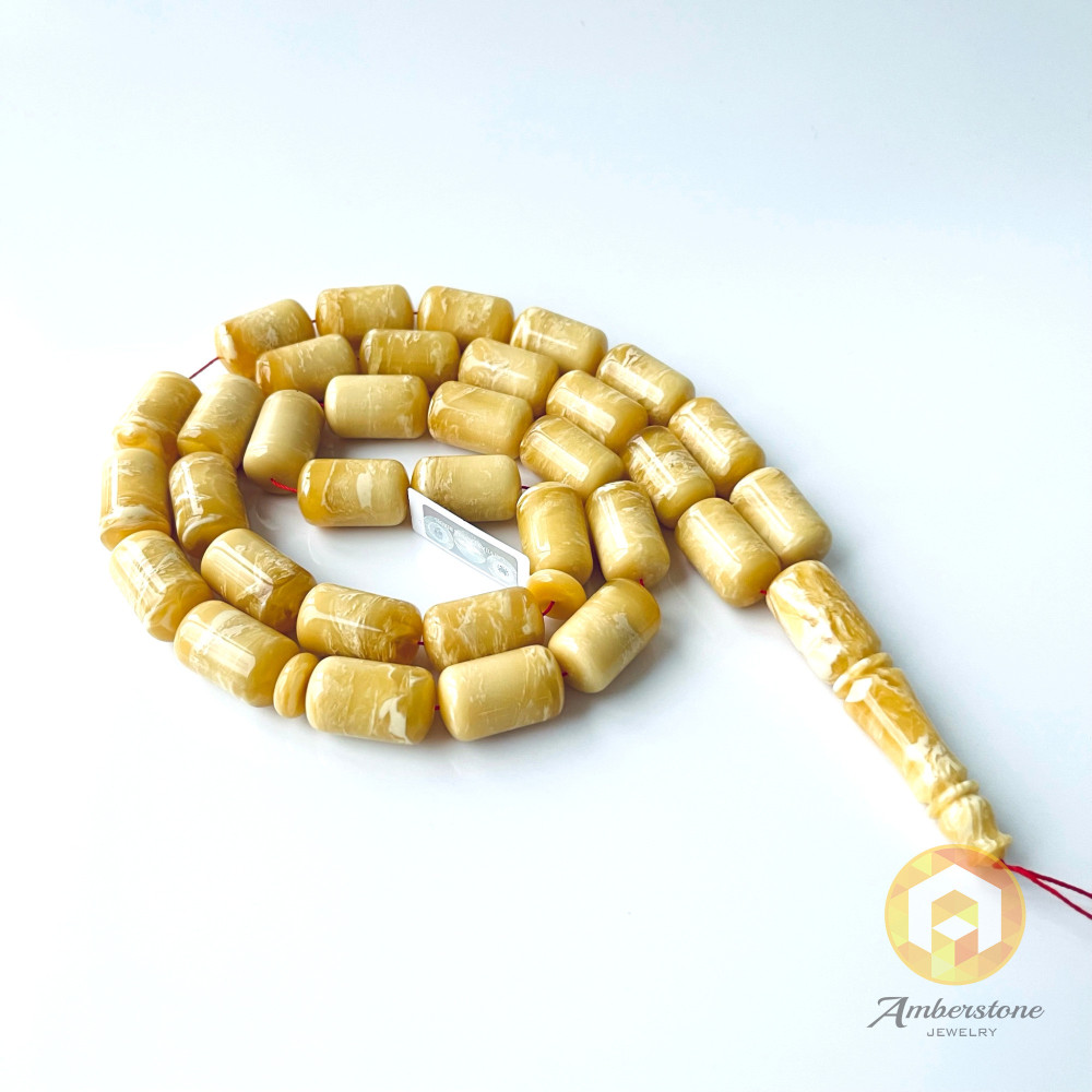 Yellow Baltic Amber Islamic Prayer barrel beads 12*21mm
