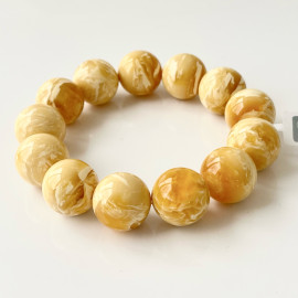 Bracelets Natural White And Yellow Amber Round Beads 18 mm