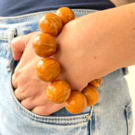 Vintage Old Natural Tiger 
Amber Beaded Bracelet Huge Beads 23mm Handmade