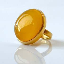 Amber Ring, Egg Yolk Orange Baltic Amber, Gold surrounds