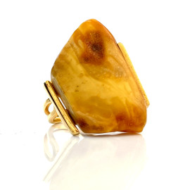 Amber Ring, Orange Baltic Amber, Gold surrounds