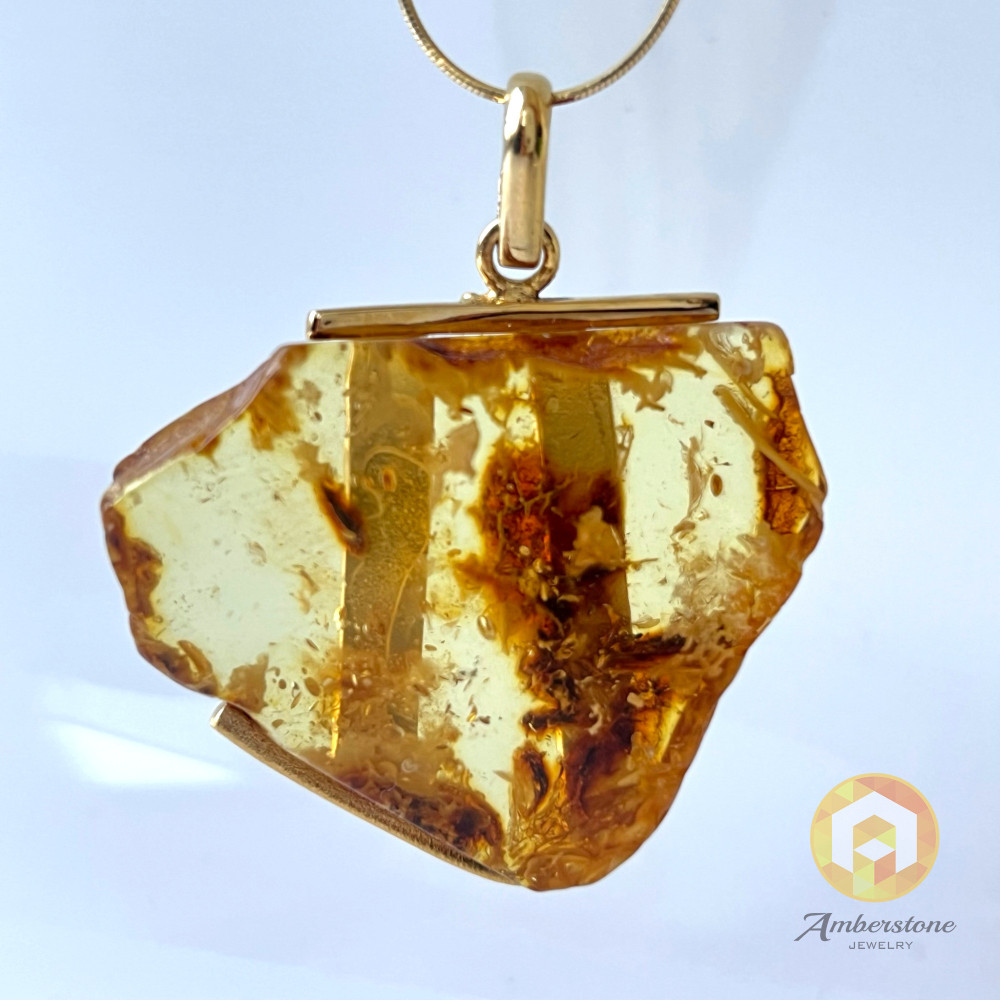 Unique Gold Amber, Big Irregular Natural Baltic Amber Pendant